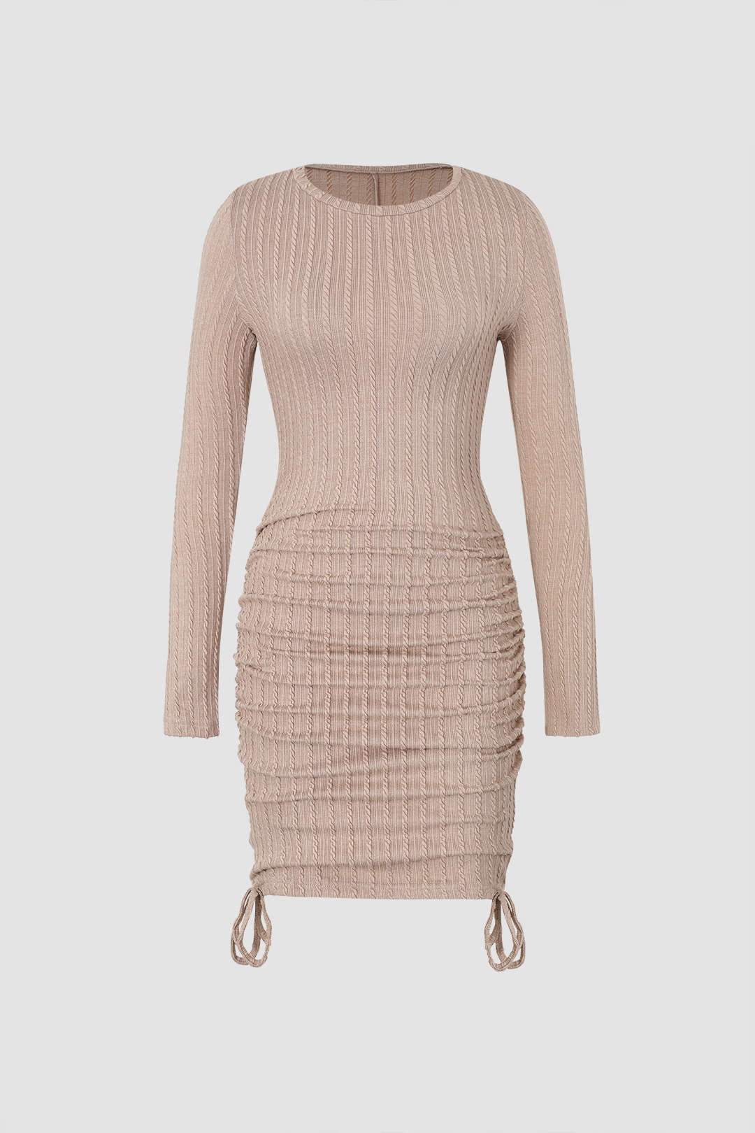 Cable Knit Drawstring Ruched Mini Dress