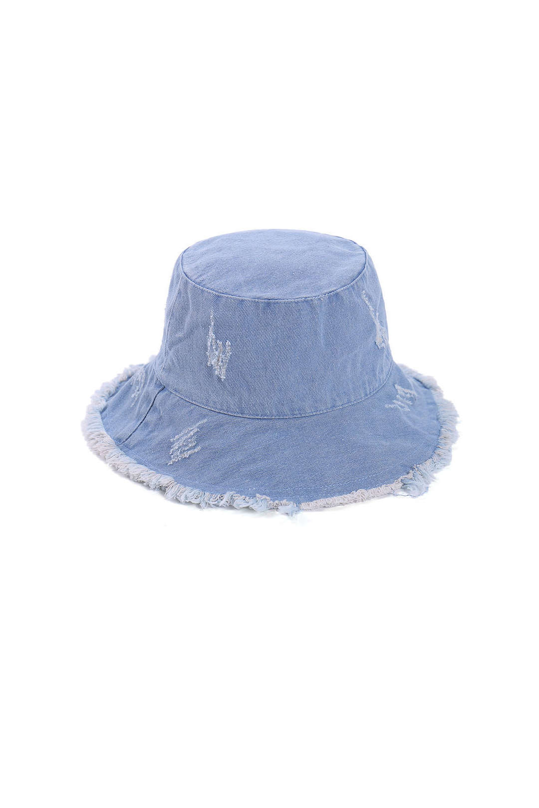 Frayed Trim Denim Bucket Hat