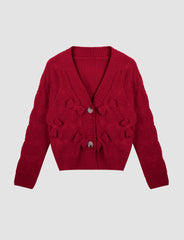 Red Bow Knitted Sweater Cardigan