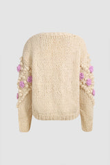 Flower Pom-pom Knit Cardigan