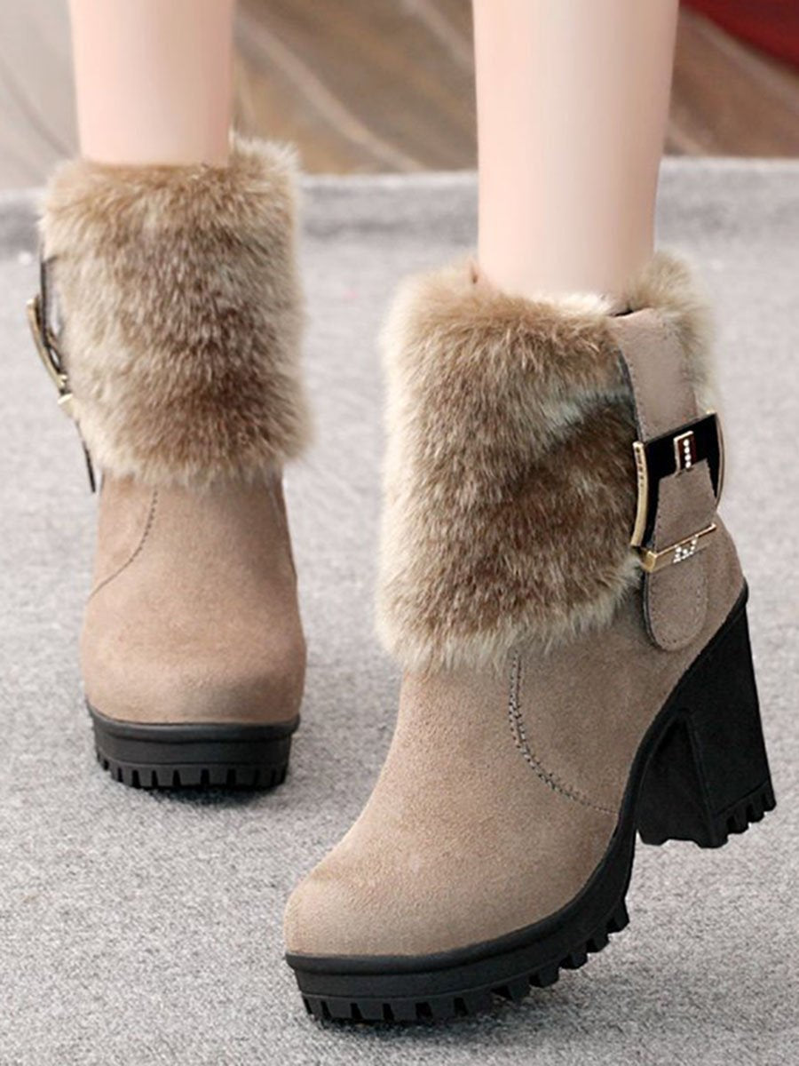 Plain  Stiletto  High Heeled  Faux Suede  Casual Boots