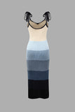 Color Block Knit Tie Strap Midi Dress