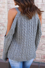 Open Shoulder  Cutout  Plain Sweaters
