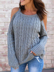 Open Shoulder  Cutout  Plain Sweaters
