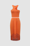 Asymmetric Tank Top And Fringe Hem Skirt Set