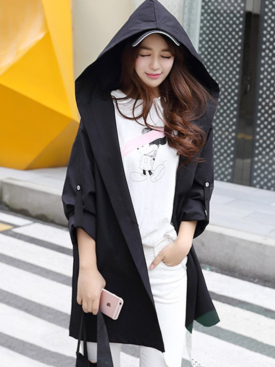 Plain  Tie Sleeve Trench Coats