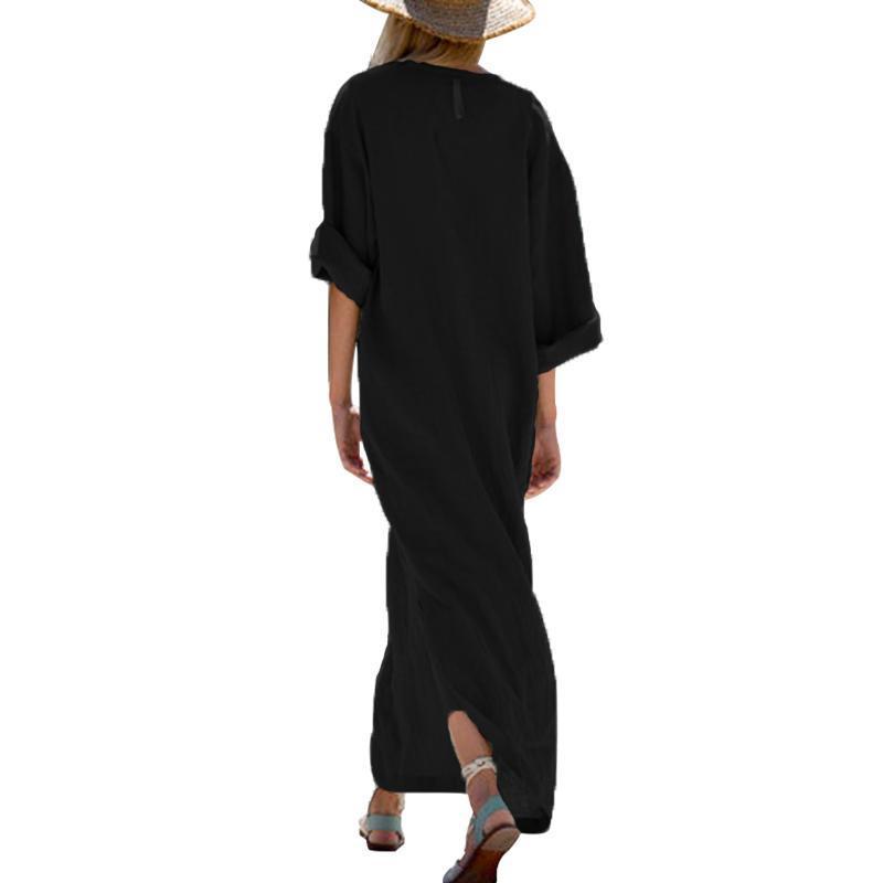 Oversized Women Long Sleeve Solid Cotton Maxi Dress