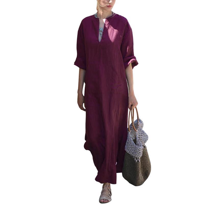 Oversized Women Long Sleeve Solid Cotton Maxi Dress