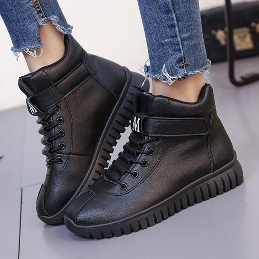 Plain  Flat  Criss Cross  Round Toe  Outdoor Ankle Boots