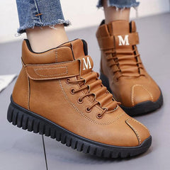 Plain  Flat  Criss Cross  Round Toe  Outdoor Ankle Boots