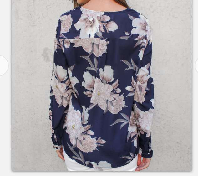 Printed Zipper Sexy V-Neck Long-Sleeved Blouses