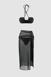 Halter Bikini And Mesh Drawstring Sarong Set