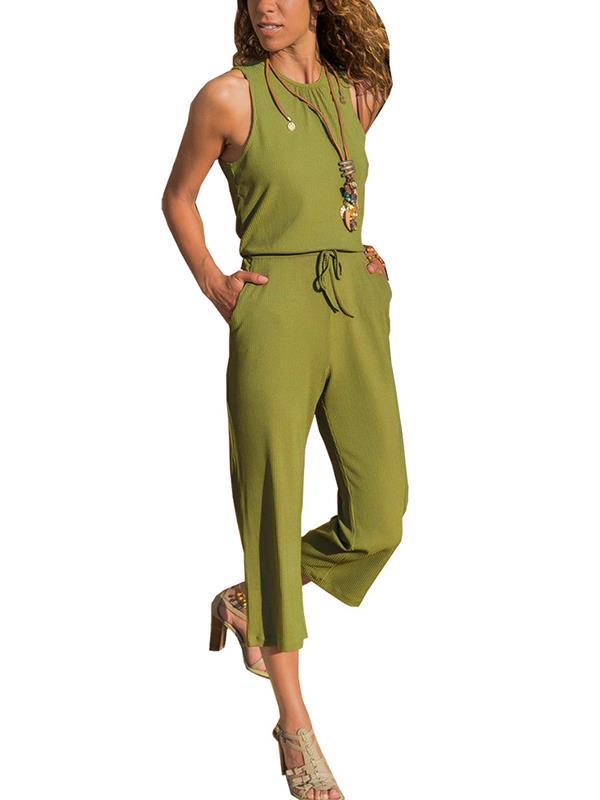 Plain Round neck sleeveless nine-point jumpsuits