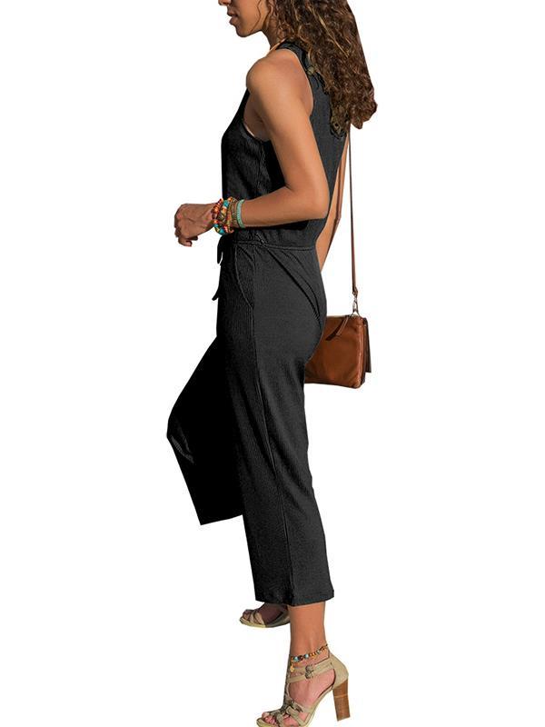 Plain Round neck sleeveless nine-point jumpsuits