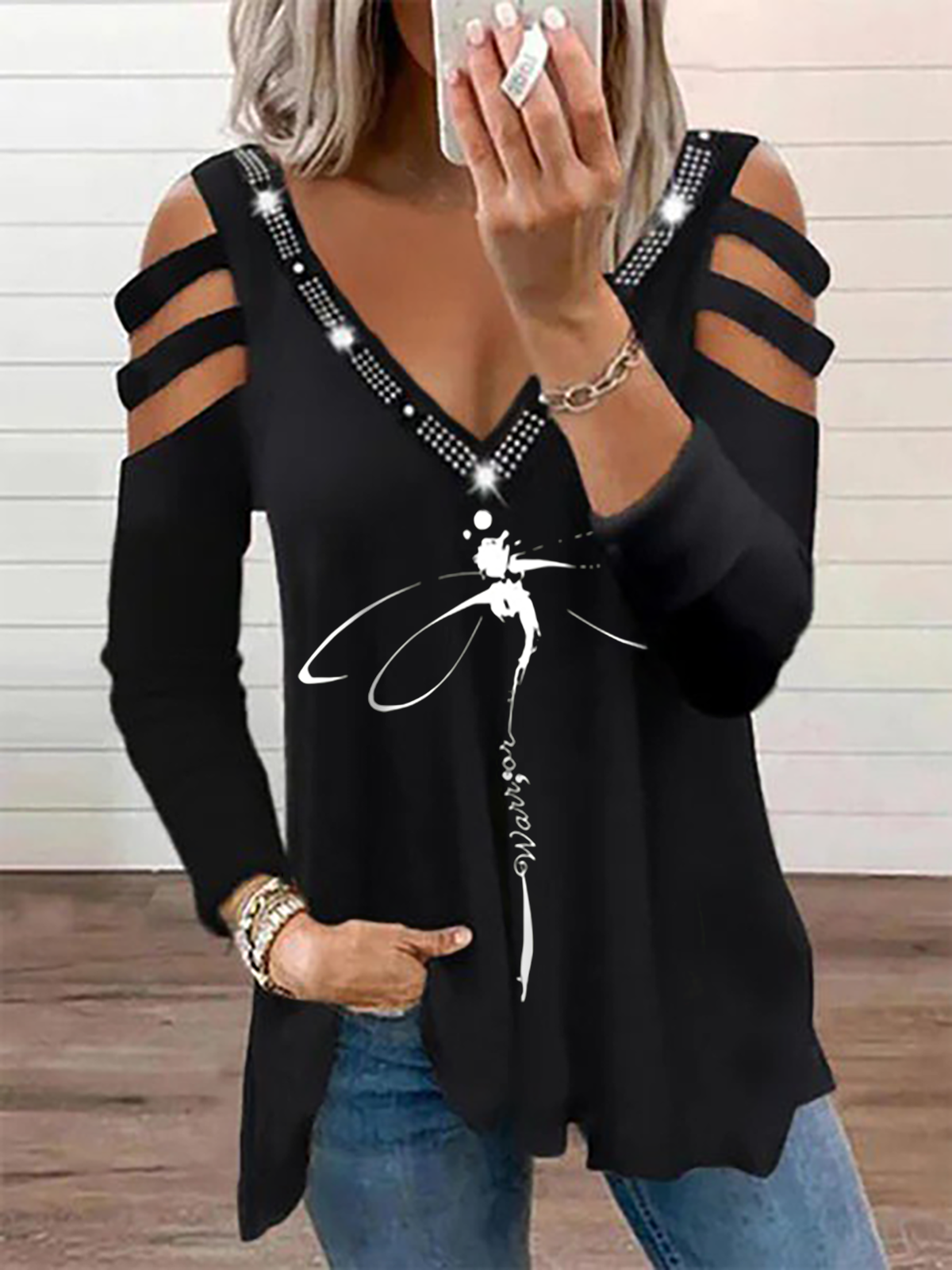 Plus size Dragonfly Printed Shirts & Tops