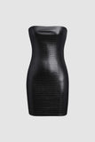 Glossy Croc-effect Leather Strapless Mini Dress
