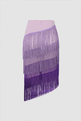 Asymmetrical Gradient Tiered Fringe Skirt