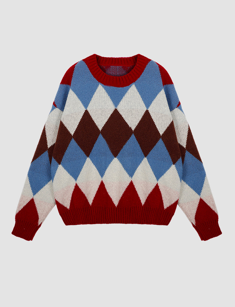 Red Diamond Contrast Sweater