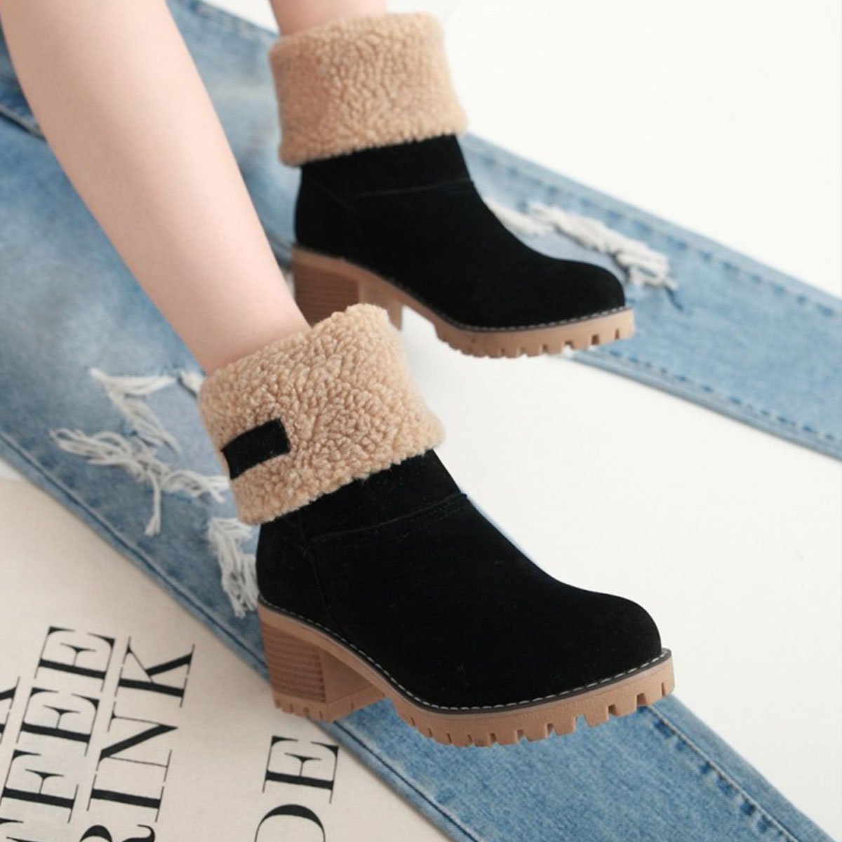 Plain Chunky Mid Heeled Date Ankle Boots