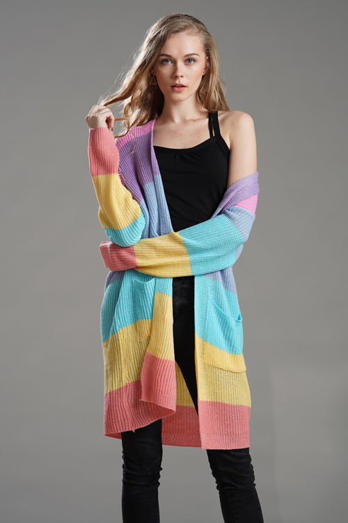 Rainbow Babe Striped Knit Cardigan