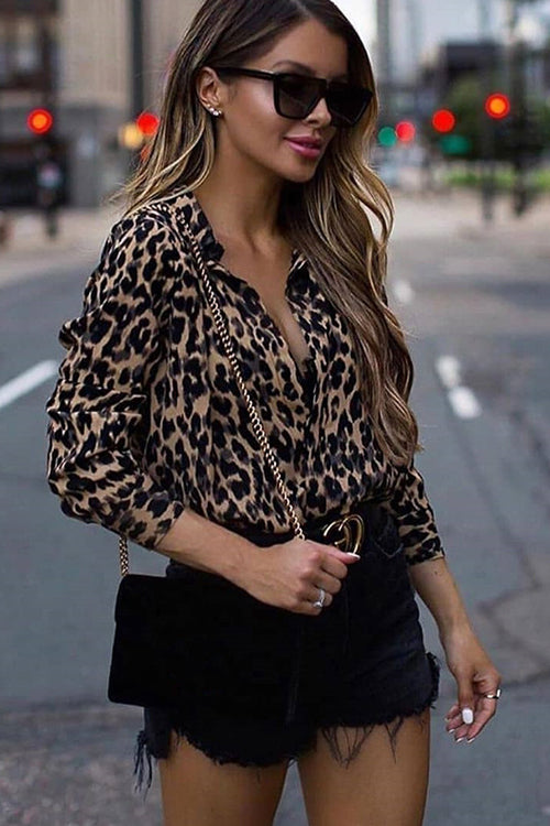 Everlee Leopard Print Long Sleeve Shirt