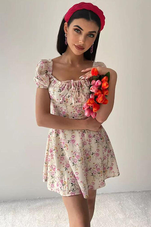 Floral Forever Puff Short Sleeve Printed Mini Dress