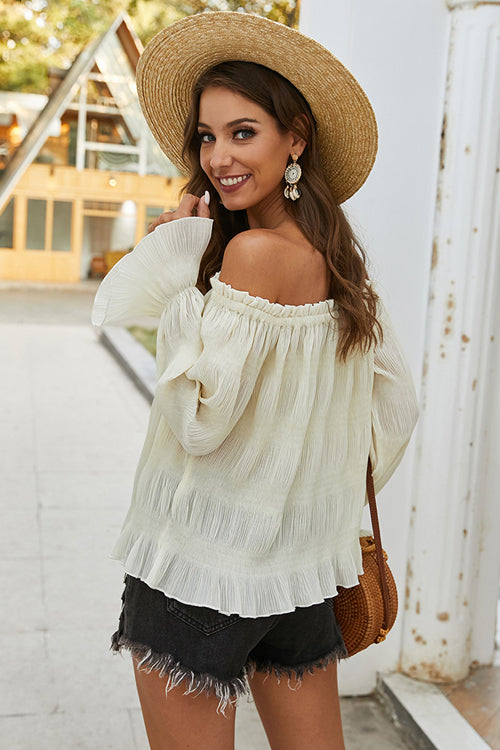 Taking It Easy Off Shoulder Pleated Top
