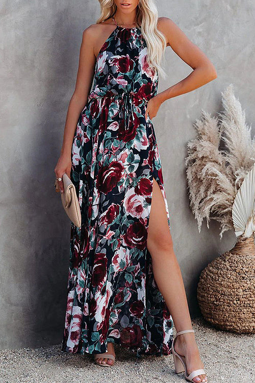 Have Some Fun Floral Print Halter-Neck Maxi Dress