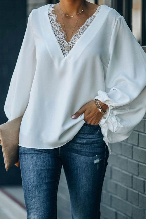 Date Night Out Lace Balloon Sleeve Top