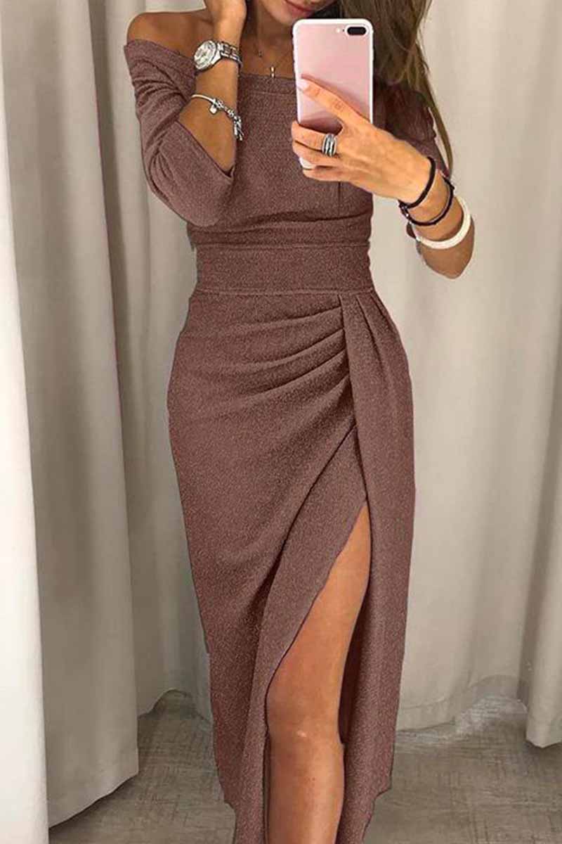 Wrap Hip Slit Collar Maxi Dresses