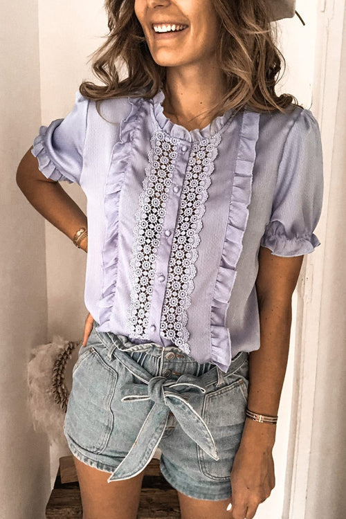Patio Date Lace Ruffled Short Sleeve Top