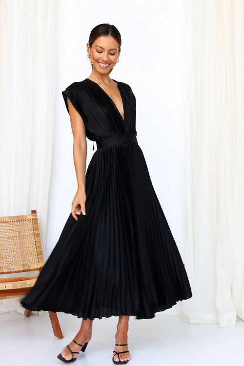 It's Another Day V-Neck Pleated Midi Dress