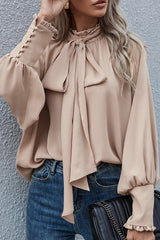 Best In Bold Tie-Front Ruffle Statement Sleeve Top