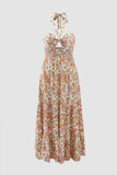 Floral Print Halter Neck Maxi Dress