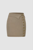 Fold Over Buttoned Knit Mini Skirt