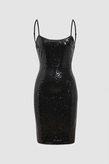 Adjustable Strap Backless Sequin Bodycon Mini Dress