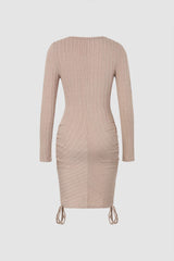 Cable Knit Drawstring Ruched Mini Dress