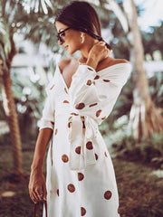 Polka-dot Off-the-shoulder Maxi Dress