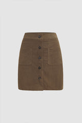 Button Front Corduroy Mini Skirt