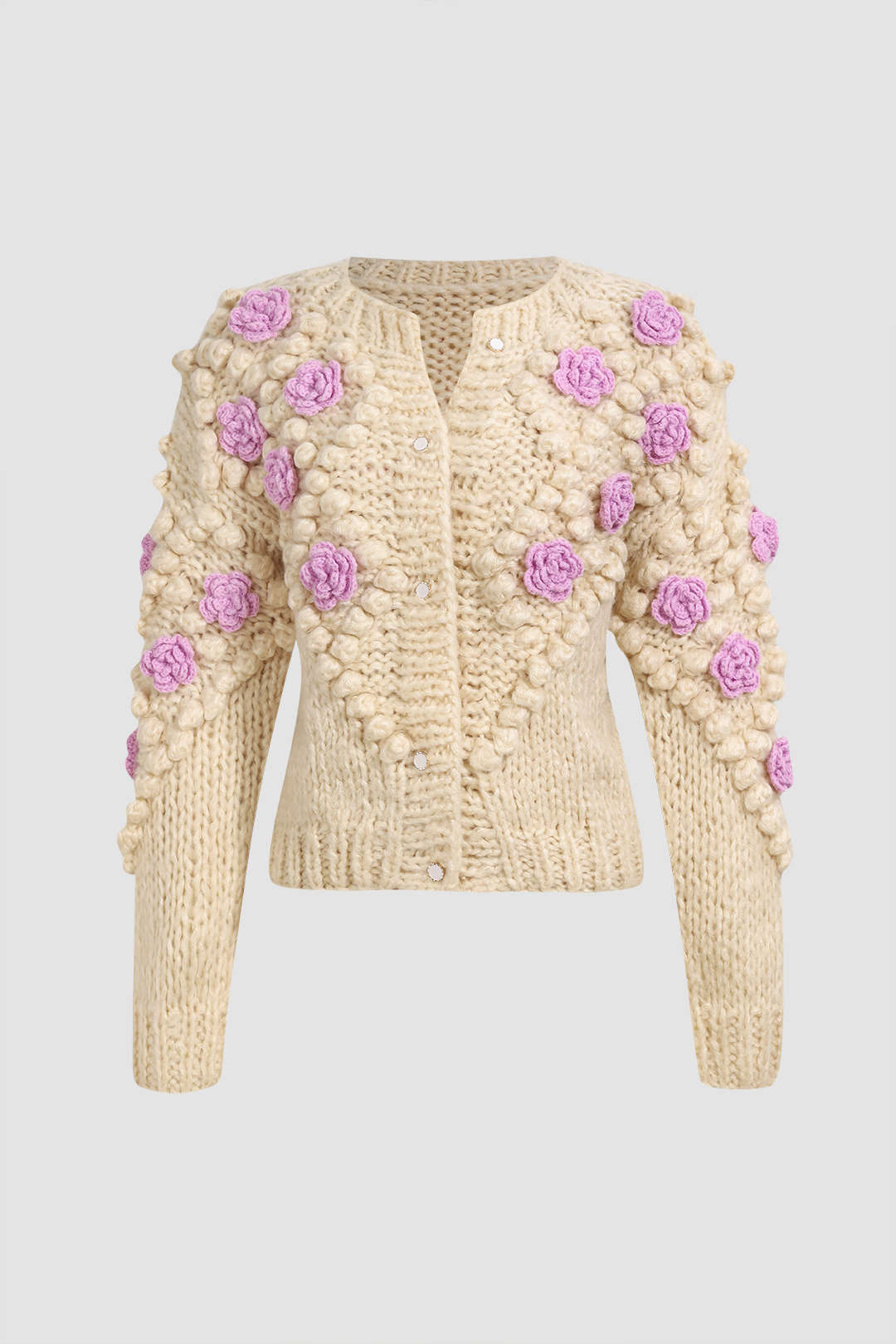 Flower Pom-pom Knit Cardigan