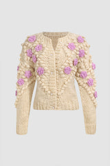 Flower Pom-pom Knit Cardigan