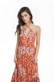 Floral Print Halter Neck Tie Back Maxi Dress