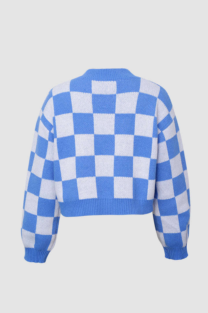 Checkerboard Pattern Knitted Cardigan