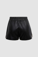 Contrast Faux Leather Drawstring Shorts