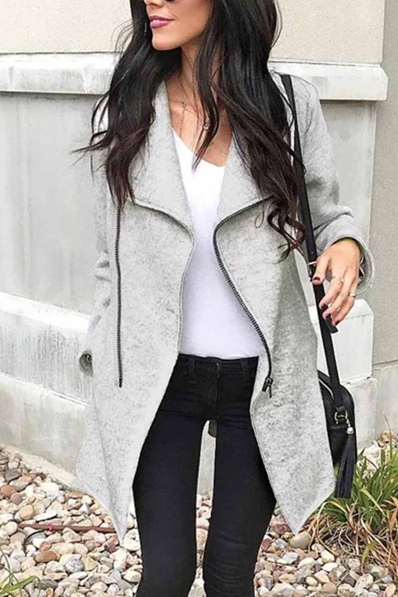 Zippered Solid Color Coat