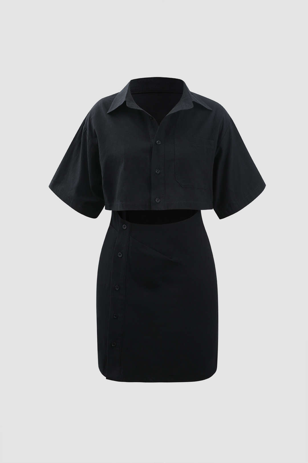 Asymmetric Button Mini Shirt Dress