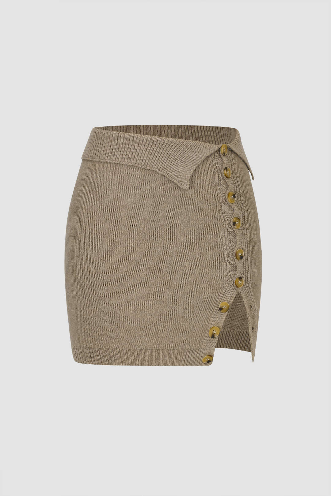 Fold Over Buttoned Knit Mini Skirt