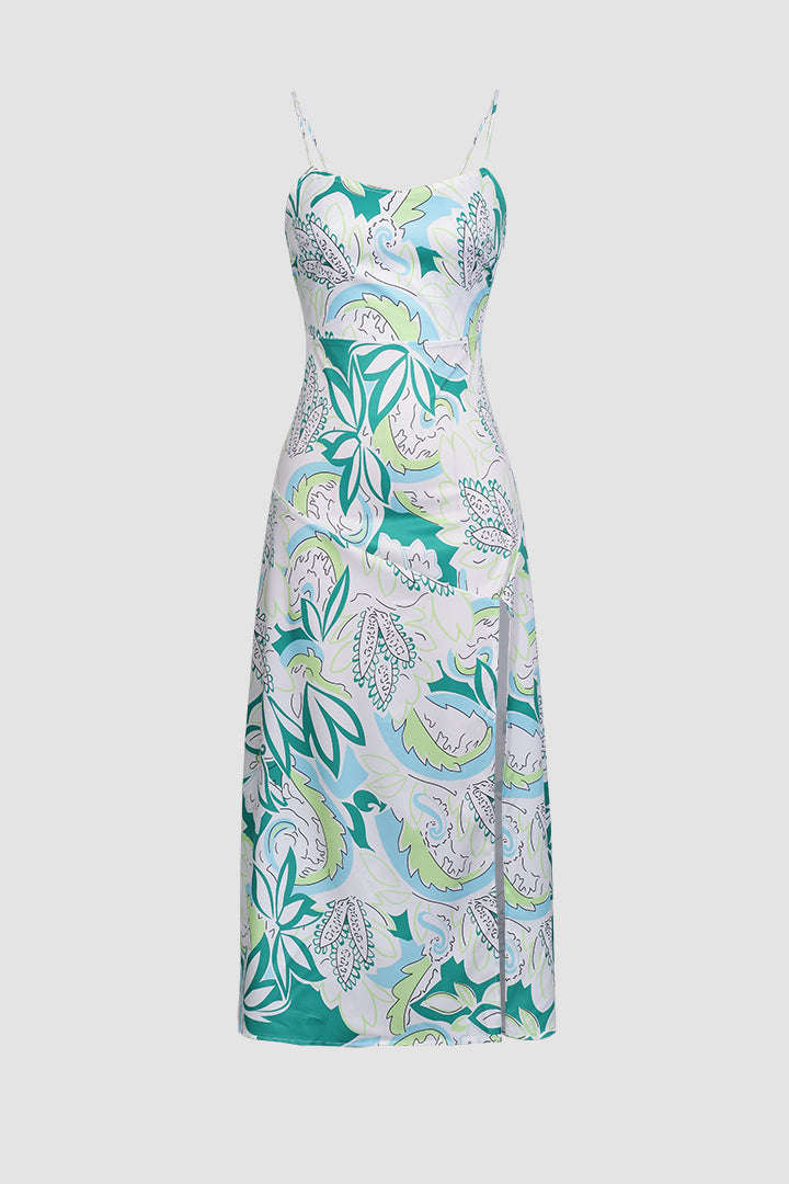 Green Floral Midi Slip Dress