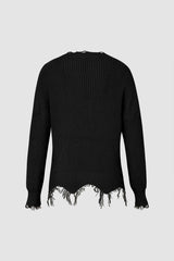 Distressed Frayed V-Neck Sweater