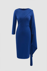 Assymmetric Cloak Sleeve Midi Dress